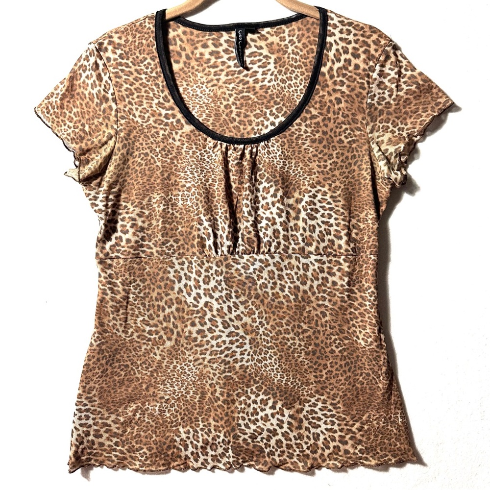 Vintage Y2K S Small Top 90's 00's Babydoll Layered Ruched Cheetah Leopard‎